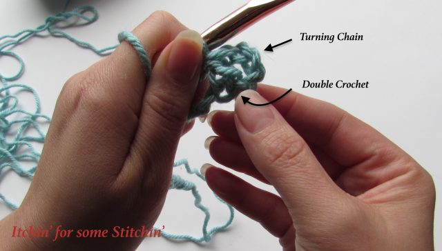 1 Double Crochet and 1 Turning Chain. https://www.itchinforsomestitchin.com