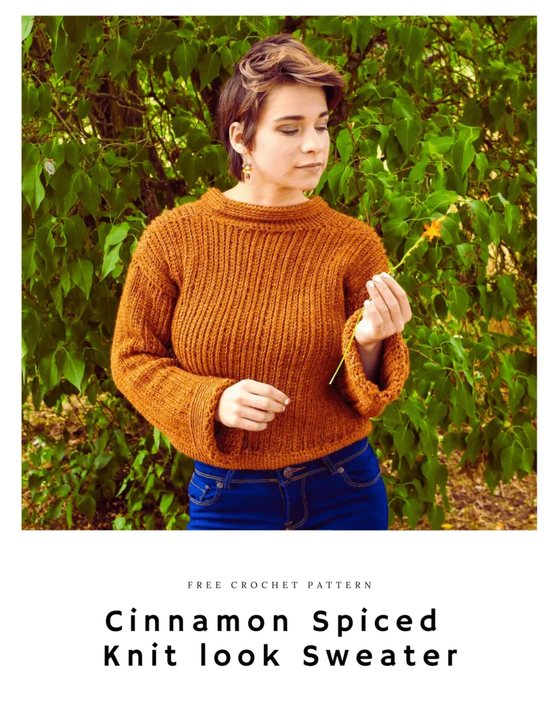 Free Crochet Pattern: Cinnamon Spiced Ribbed Sweater - Knit-Look