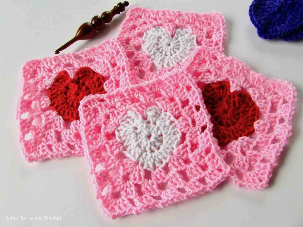 Crochet Granny Heart Square Free Pattern by Itchin' for some Stitchin'