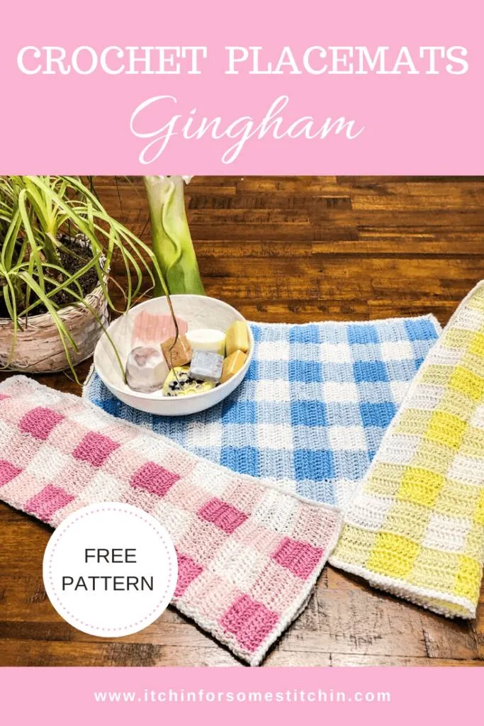 Spring Gingham Crochet Placemats Pin 1