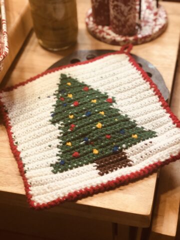 Tapestry Crochet Christmas Tree Square Potholder Pattern