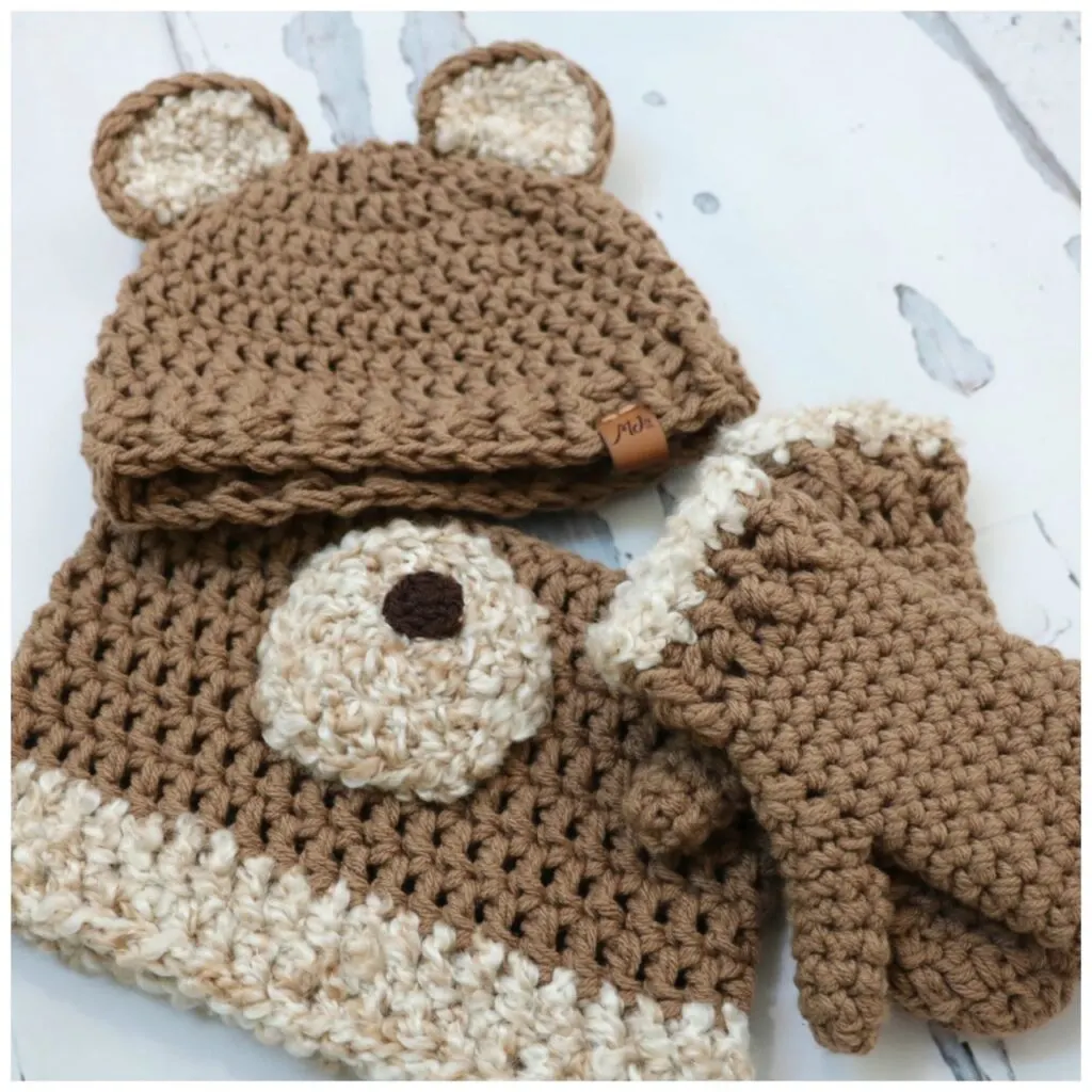 crochet honey bear head set