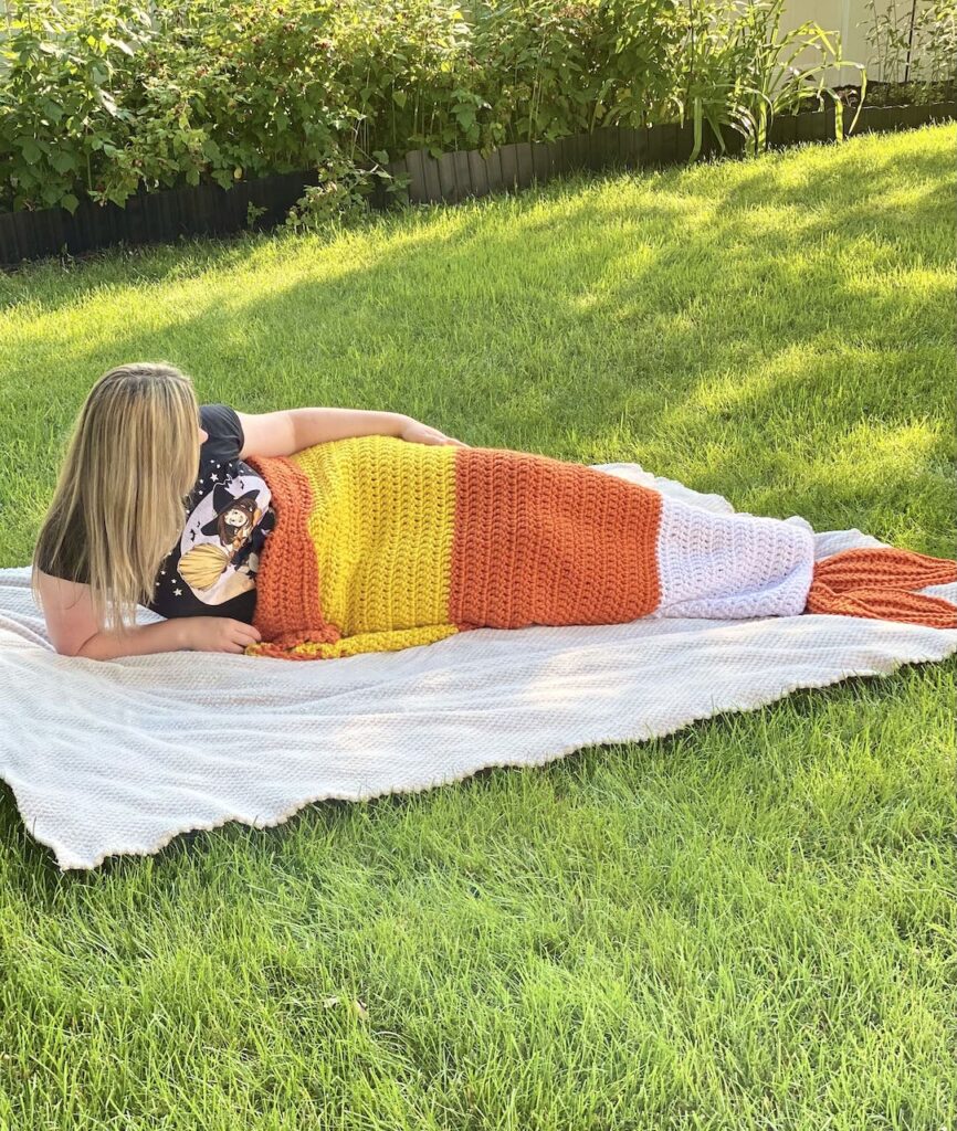 The Candy Corn Crochet Mermaid Blanket by Crafty Kitty Crochet