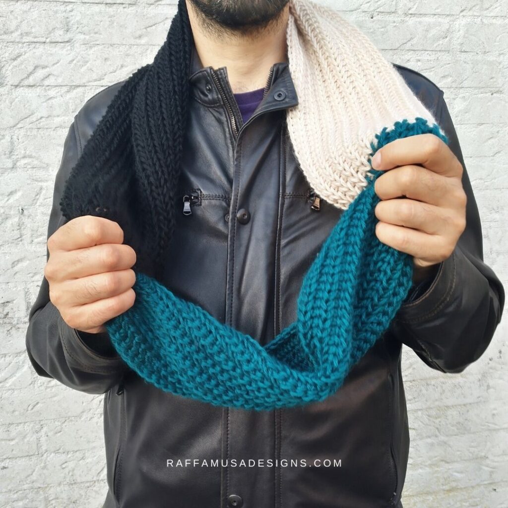The Saloniki Crochet Infinity Scarf by Raffamusa Designs