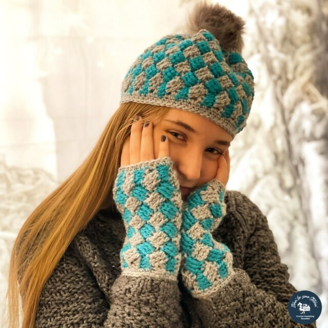 Winter Waves Crochet Fingerless Gloves and Beanie