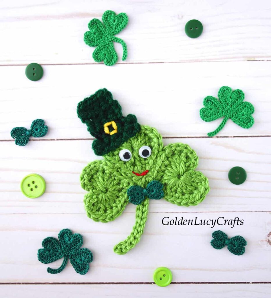 Crochet Happy Shamrock in a Hat By Golden Lucy Crafts