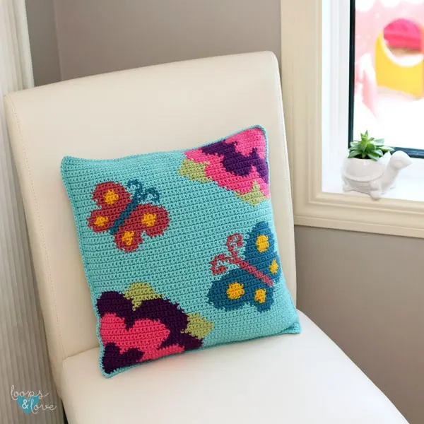 Spring Butterfly Crochet Pillow by Loops and Love Crochet