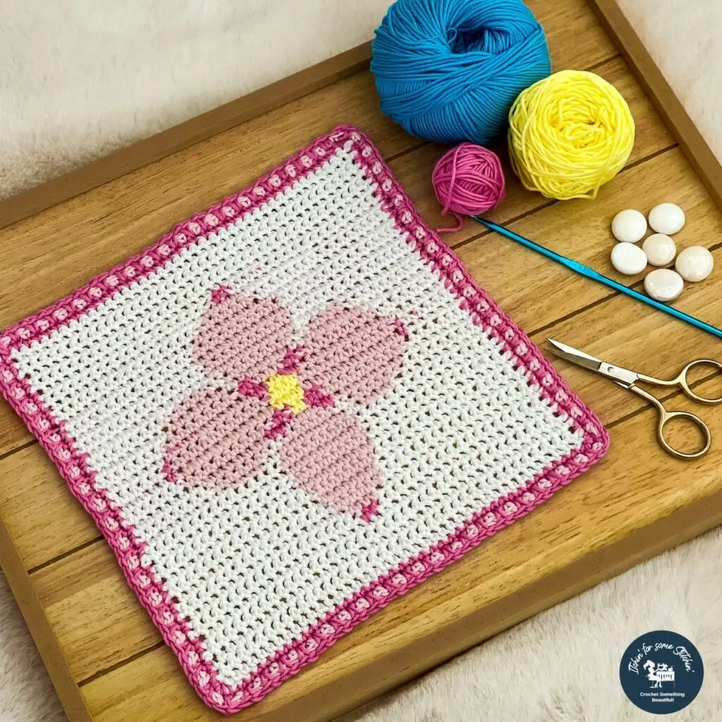 Pretty N' Pink Tapestry Crochet Square with Pink Trim