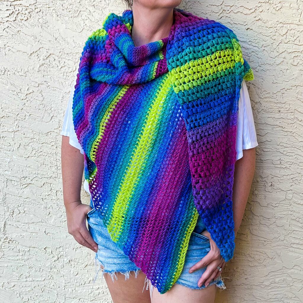 Rainbow Gala Asymmetrical Crochet Shawl Pattern by Itchin' for some Stitchin'