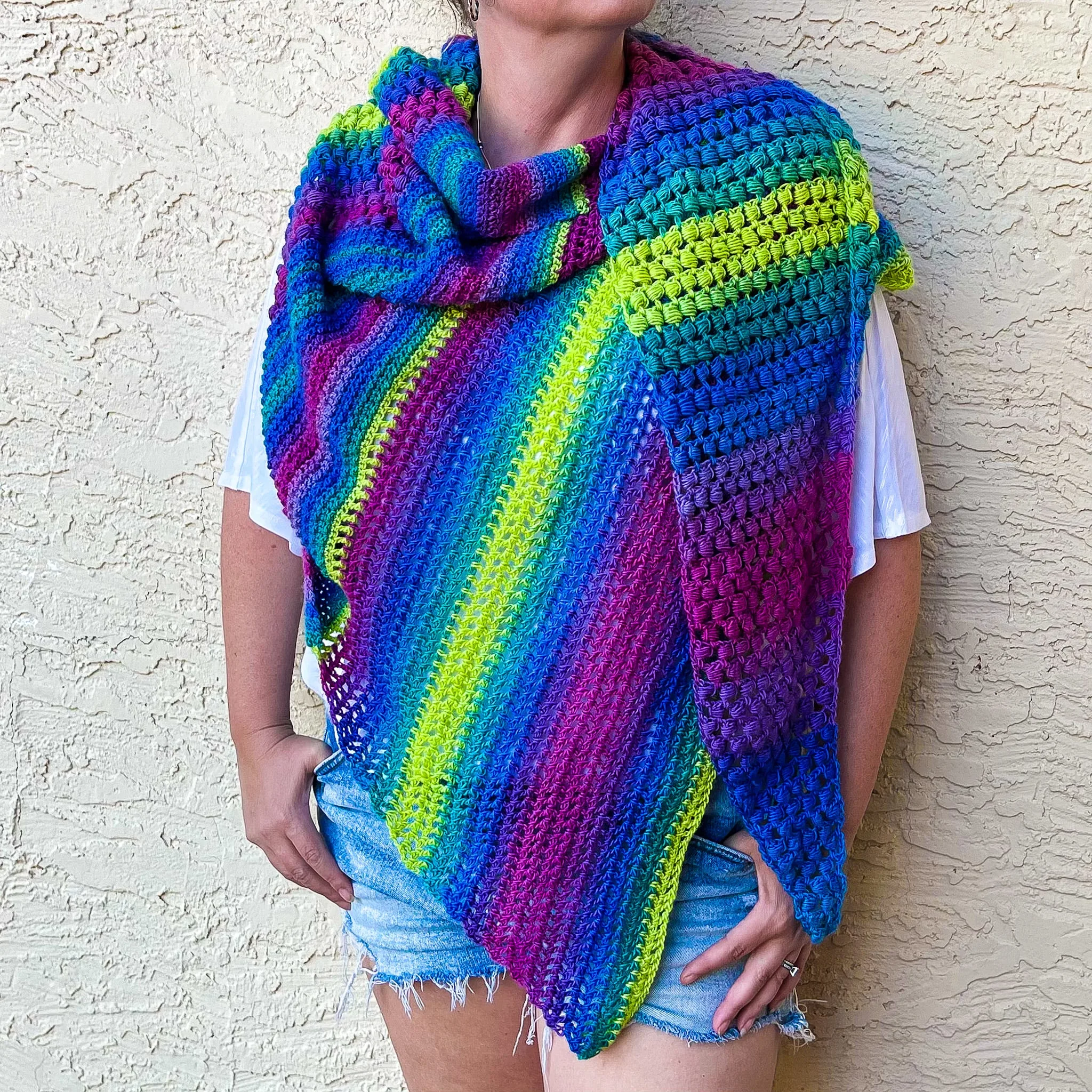 Rainbow Gala Crochet Asymmetrical Shawl