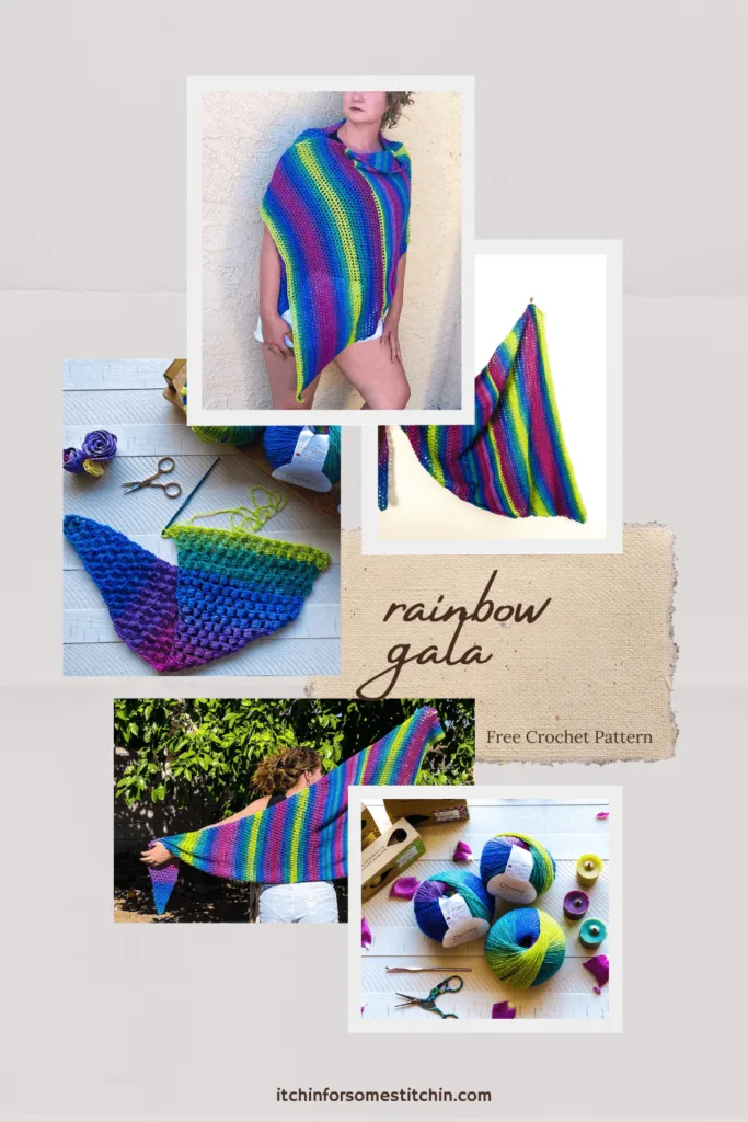 Rainbow Gala Crochet Asymmetrical Shawl Pattern by Itchin' for some Stitchin'