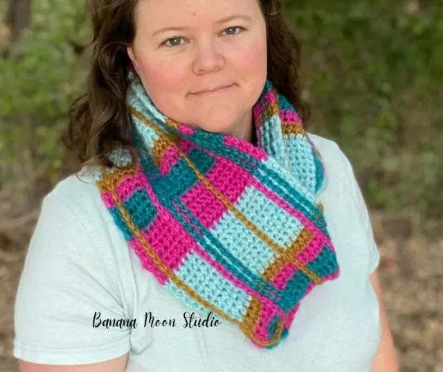 Savanah Plaid Crochet Infinity Scarf by Banana Moon Studio