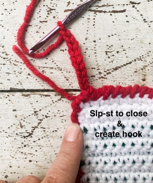 Holly Berry Tapestry Crochet Potholder - hook, slp-st to close