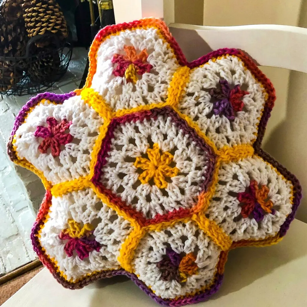 Crochet Granny Square Hexagon Pillow