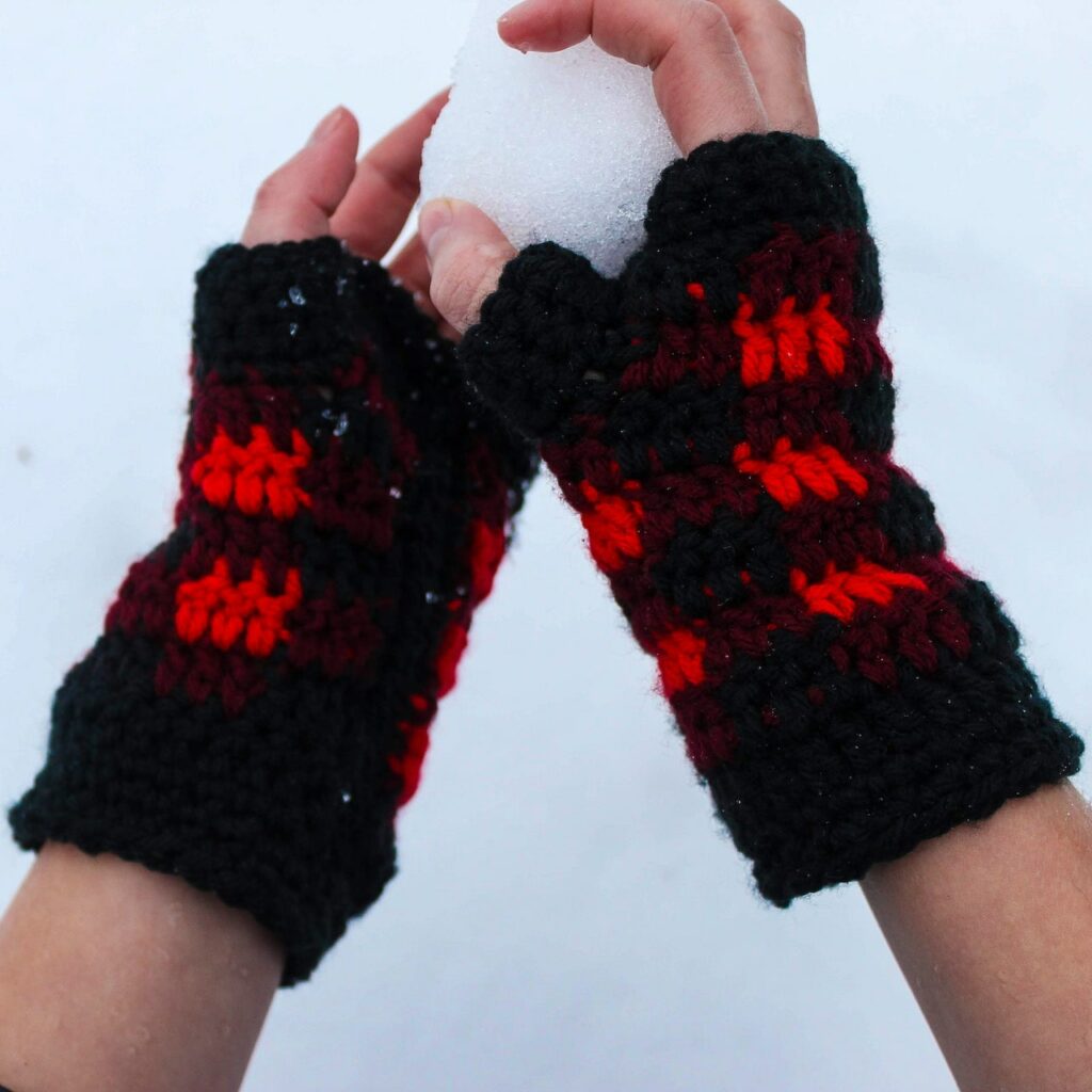 Simply Chic Buffalo Plaid Crochet Fingerless Gloves