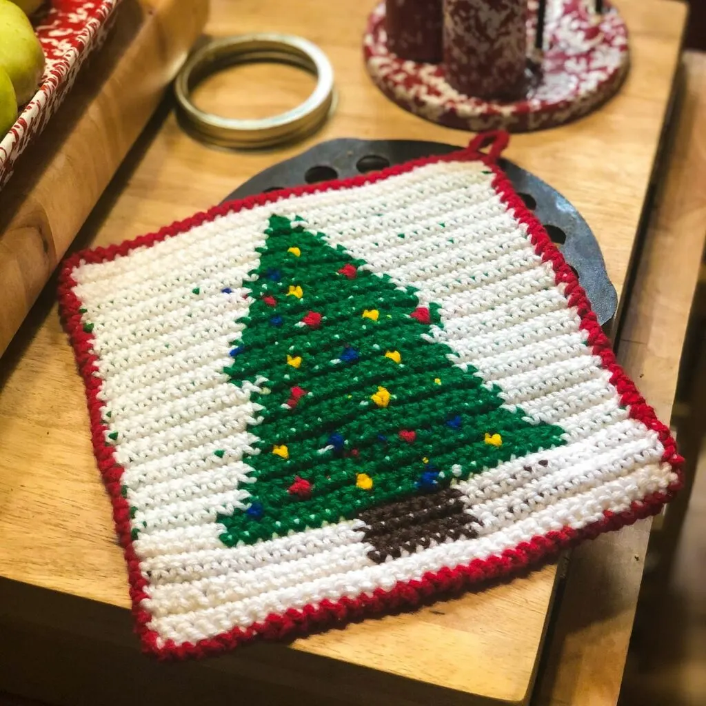Tapestry Crochet Christmas Tree Potholder