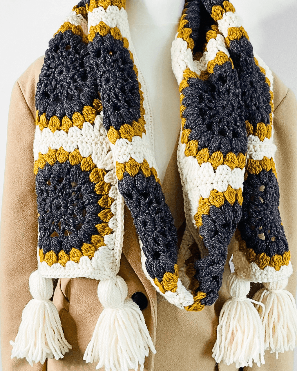 Sunflowers Granny Square Crochet Scarf by Lullaby Lodge