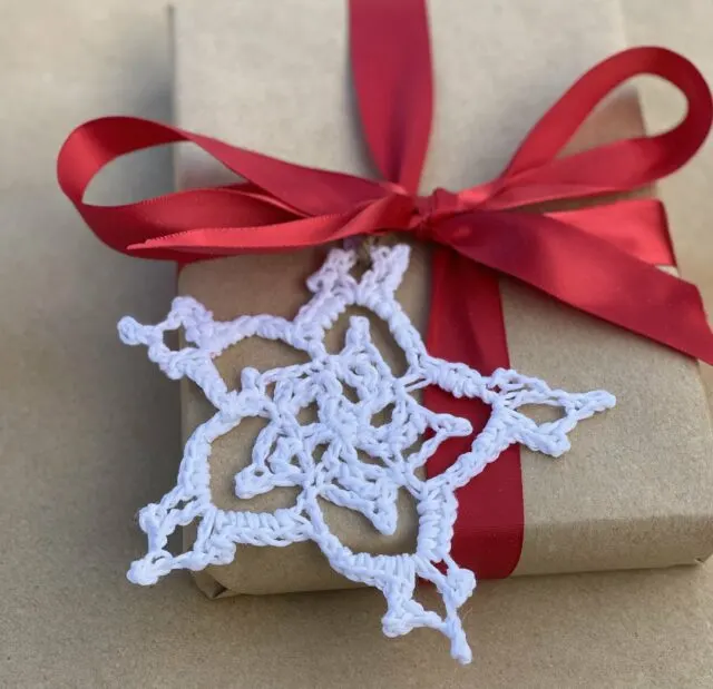 Crystal Lace Crochet Snowflake as a Gift embellishment