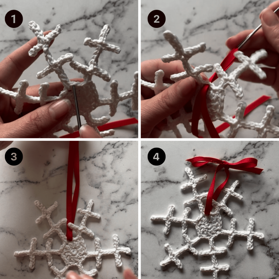 Snowflake Ribbon Pattern How to Add Glitter and Ribbon to Crochet Snowflakes: A Comprehensive ...