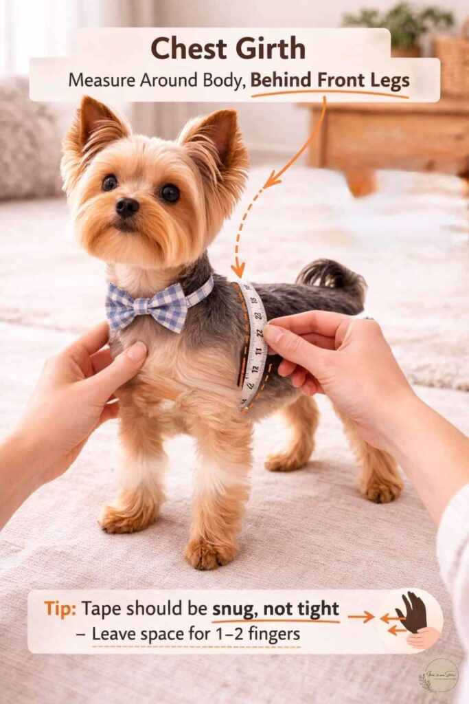 How to measure a dog's chest girth behind the front legs for a crochet dog sweater.